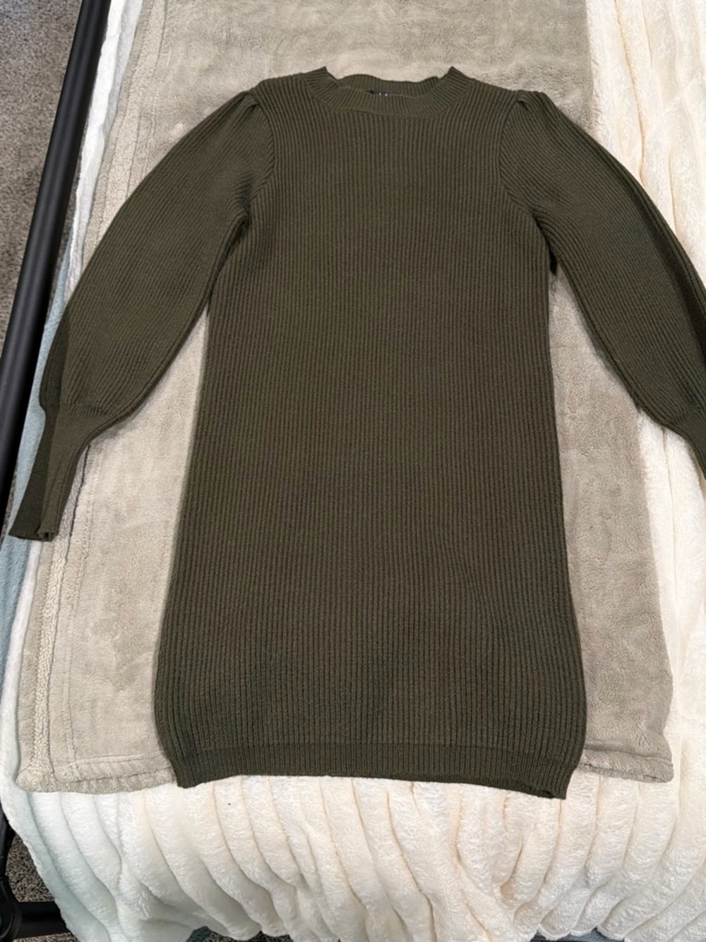 Lulu's Olive Green Ribbed Knit Sweater Dress